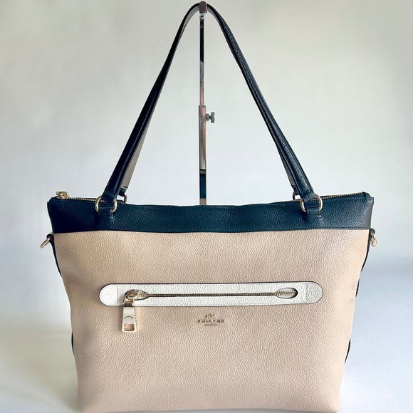 Coach Handbags - Coach Cream White Black Genuine Leather Tote